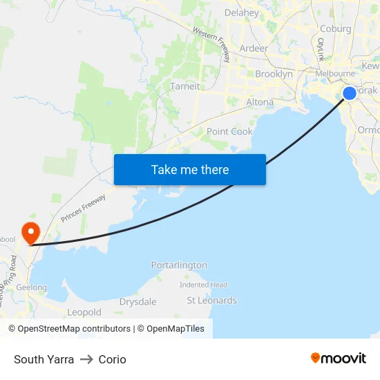 South Yarra to Corio map