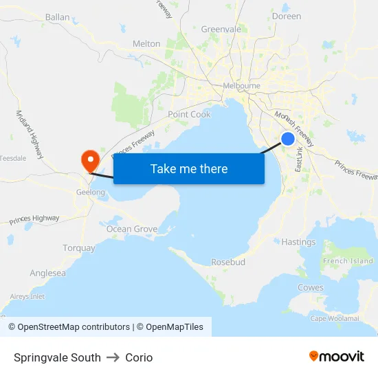 Springvale South to Corio map