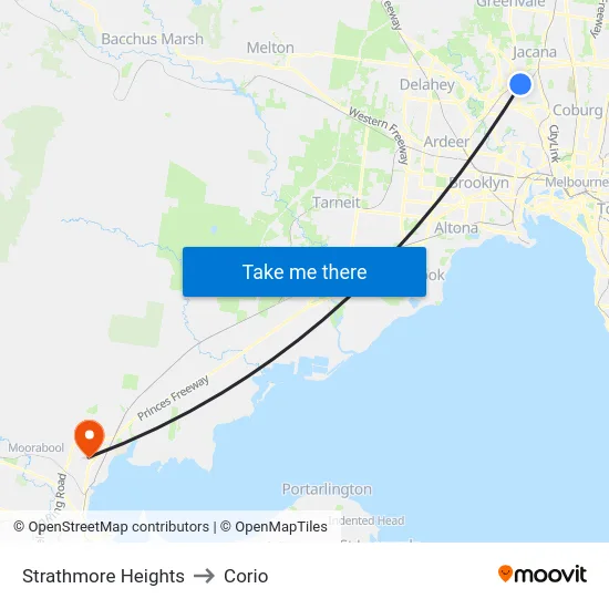 Strathmore Heights to Corio map