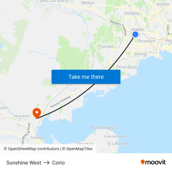 Sunshine West to Corio map