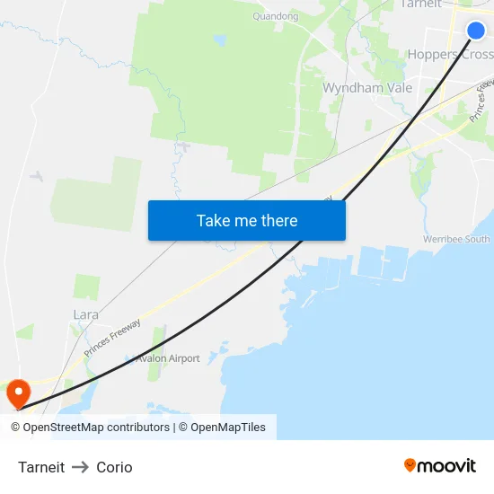 Tarneit to Corio map