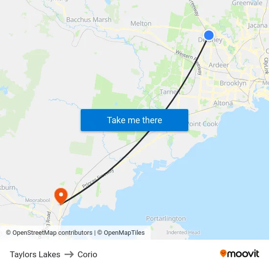 Taylors Lakes to Corio map