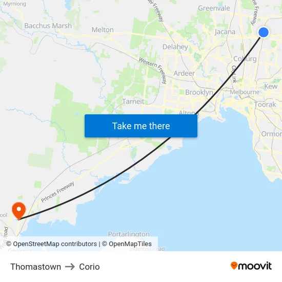 Thomastown to Corio map