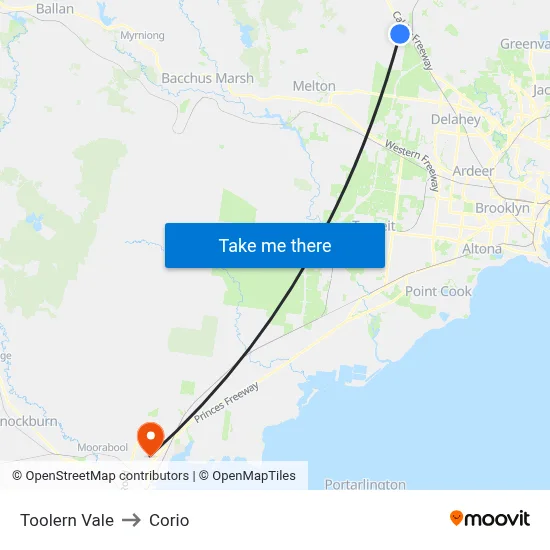 Toolern Vale to Corio map