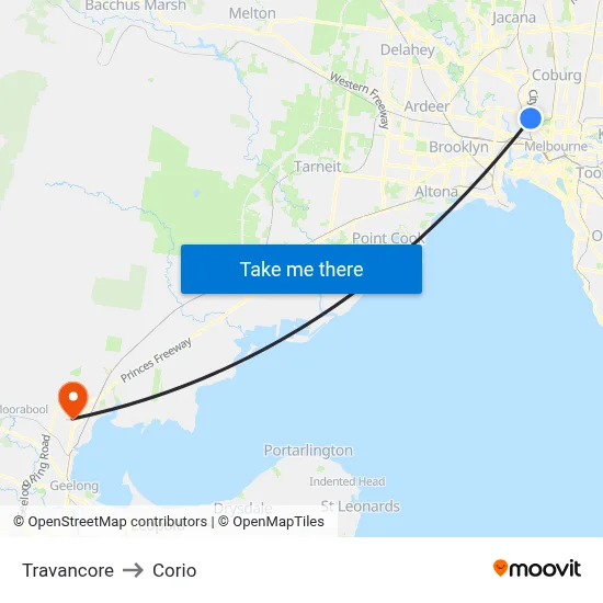 Travancore to Corio map