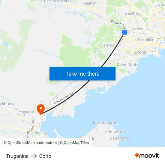 Truganina to Corio map