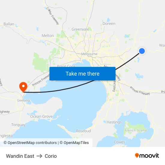 Wandin East to Corio map