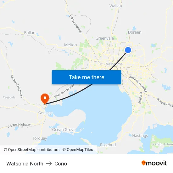 Watsonia North to Corio map