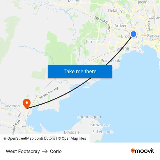 West Footscray to Corio map