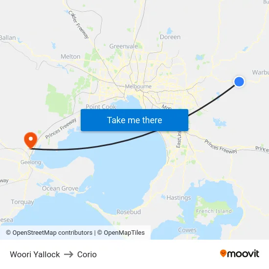 Woori Yallock to Corio map