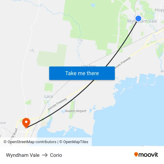 Wyndham Vale to Corio map