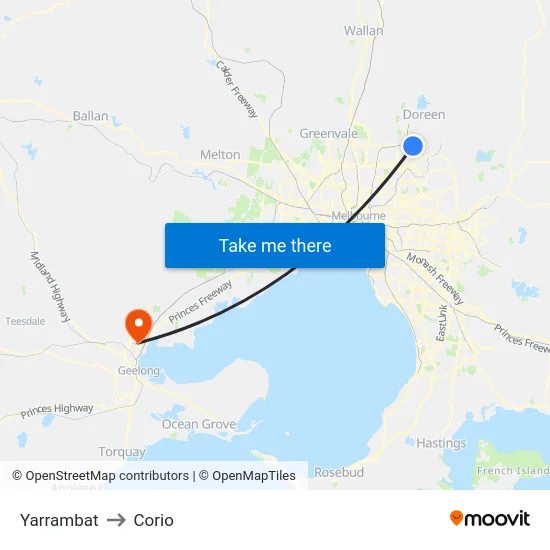 Yarrambat to Corio map
