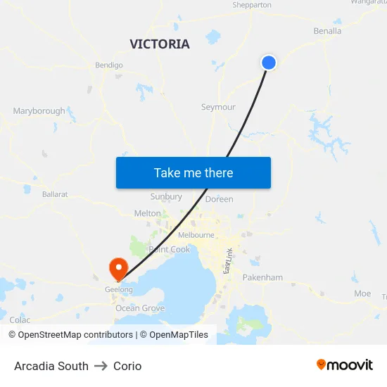 Arcadia South to Corio map