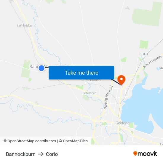 Bannockburn to Corio map