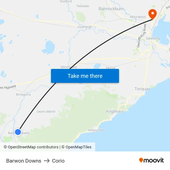 Barwon Downs to Corio map