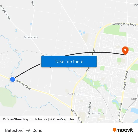 Batesford to Corio map