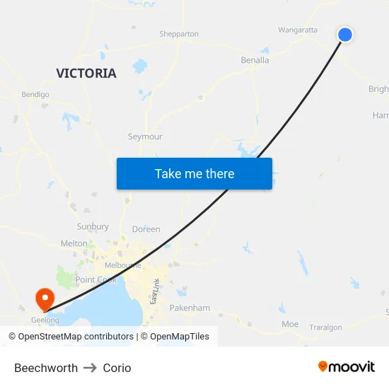 Beechworth to Corio map