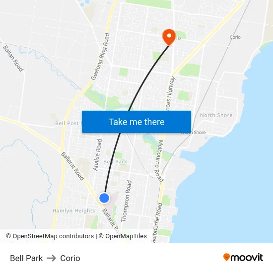 Bell Park to Corio map