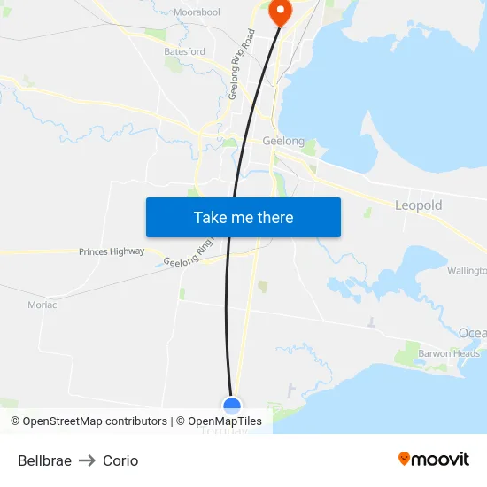 Bellbrae to Corio map