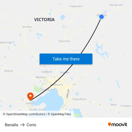 Benalla to Corio map