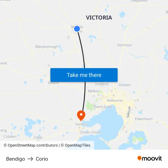 Bendigo to Corio map