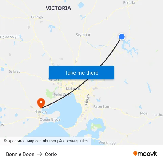 Bonnie Doon to Corio map