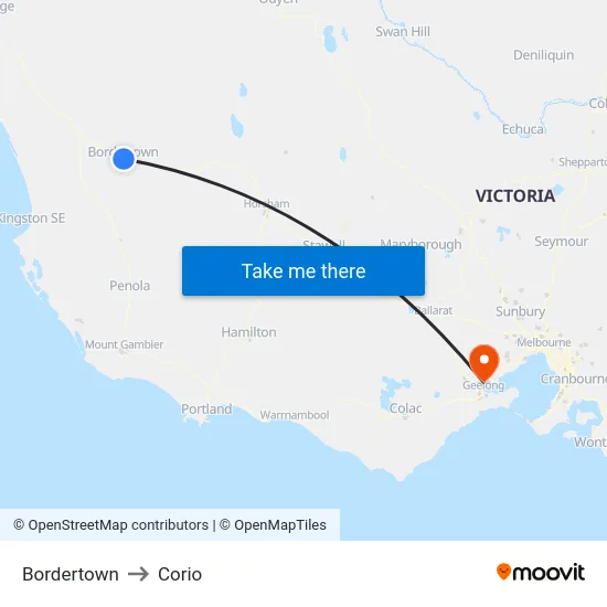 Bordertown to Corio map