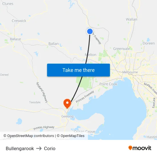 Bullengarook to Corio map