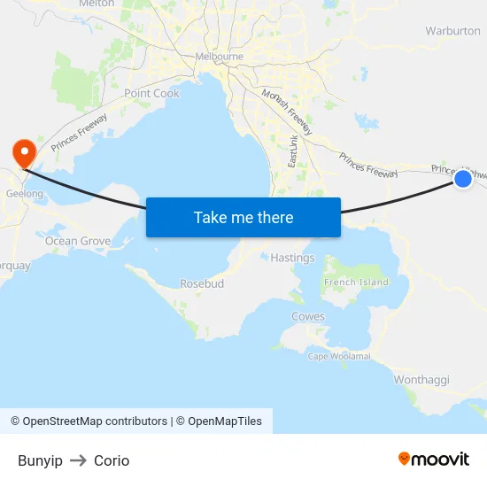 Bunyip to Corio map