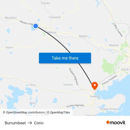 Burrumbeet to Corio map