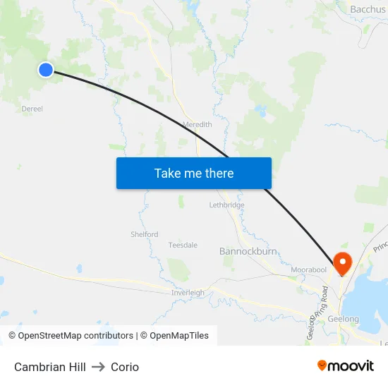 Cambrian Hill to Corio map