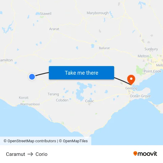 Caramut to Corio map