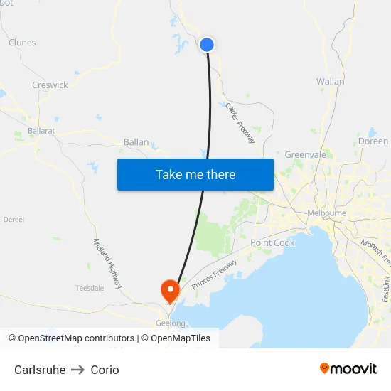 Carlsruhe to Corio map