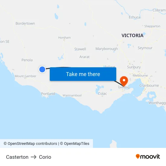 Casterton to Corio map