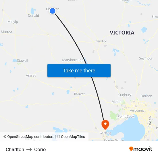 Charlton to Corio map