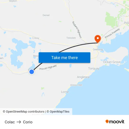 Colac to Corio map