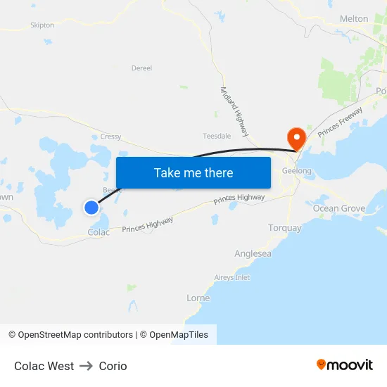 Colac West to Corio map