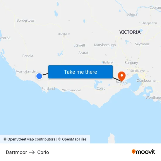 Dartmoor to Corio map