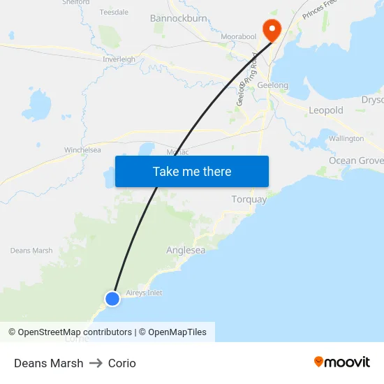 Deans Marsh to Corio map