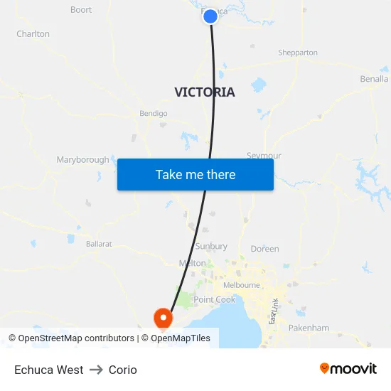 Echuca West to Corio map