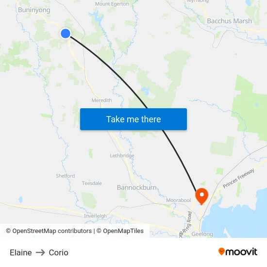Elaine to Corio map