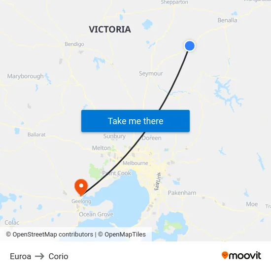Euroa to Corio map