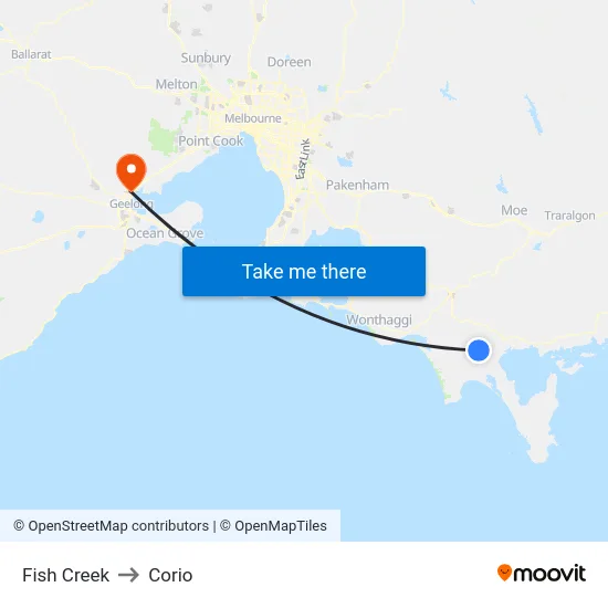 Fish Creek to Corio map