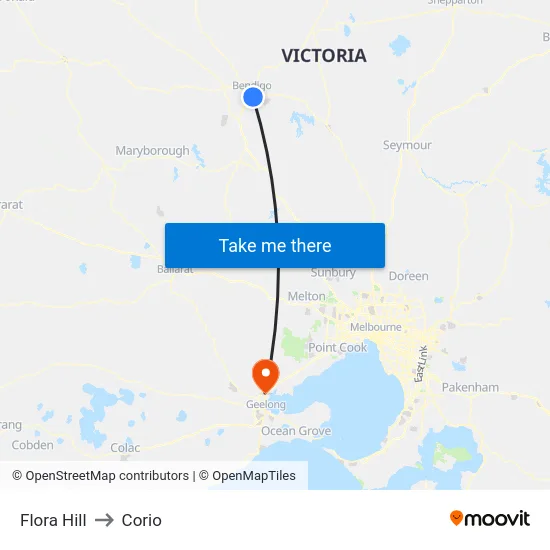 Flora Hill to Corio map