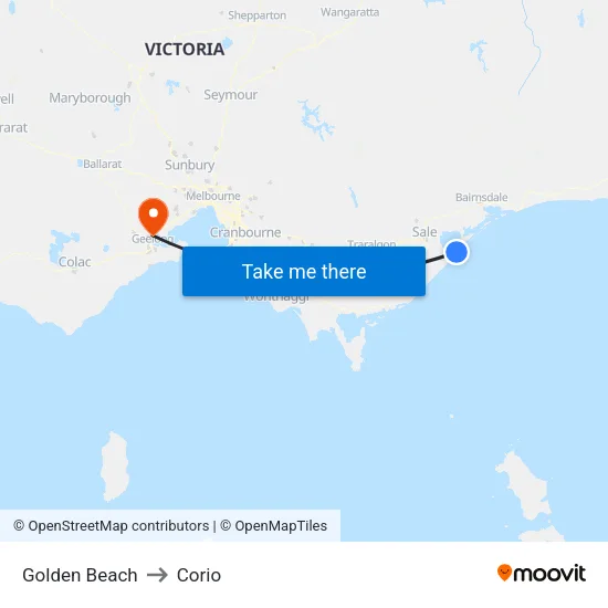 Golden Beach to Corio map