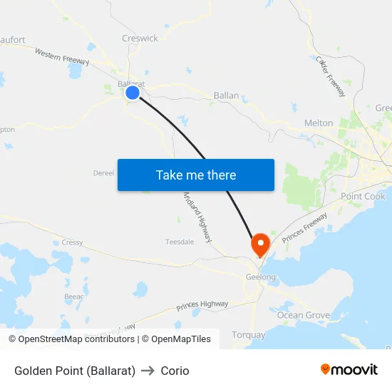 Golden Point (Ballarat) to Corio map