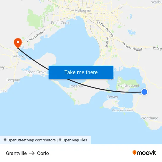 Grantville to Corio map