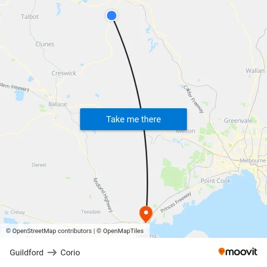 Guildford to Corio map