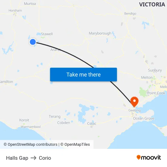 Halls Gap to Corio map