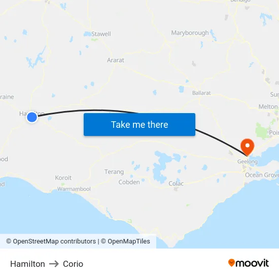 Hamilton to Corio map
